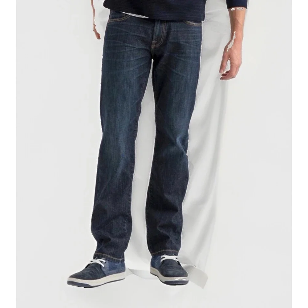 Lucky Brand 221 Original Straight Jeans Mens 34x32 Blue Dark Wash Denim Stretch